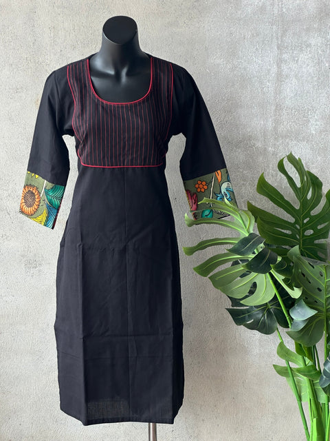 Designer Black kurti with kalamkari sleeve