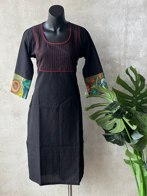 Designer Black kurti with kalamkari sleeve