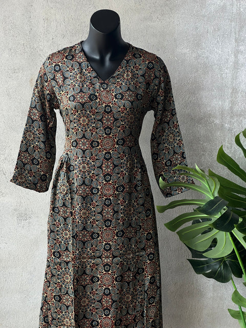 Ajrakh printed modal silk gown