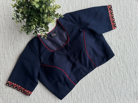 Navy blue Ajrakh patch work blouse