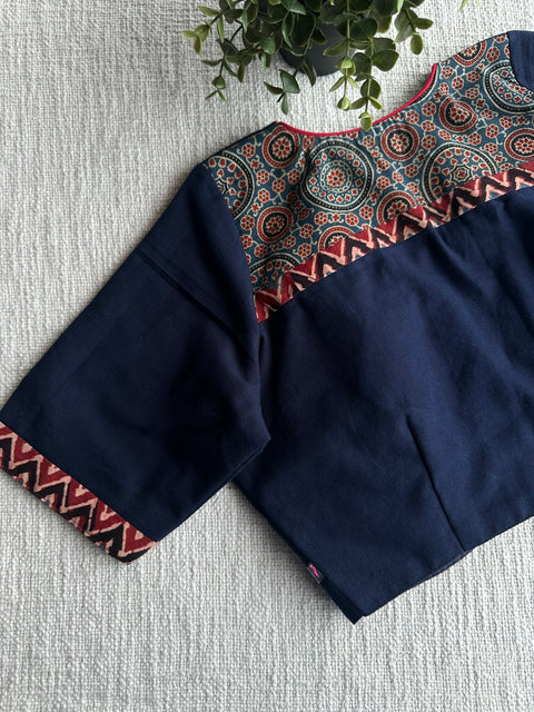 Navy blue Ajrakh patch work blouse