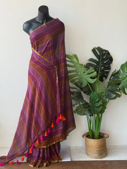 Multi-striped mul cotton saree