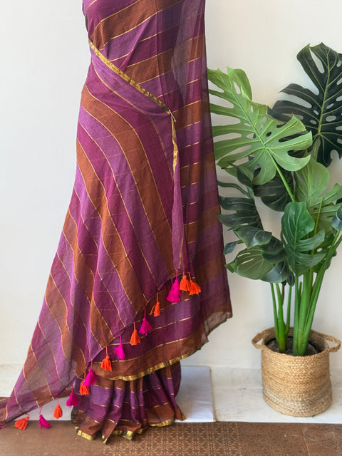 Multi-striped mul cotton saree