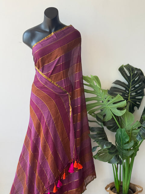 Multi-striped mul cotton saree