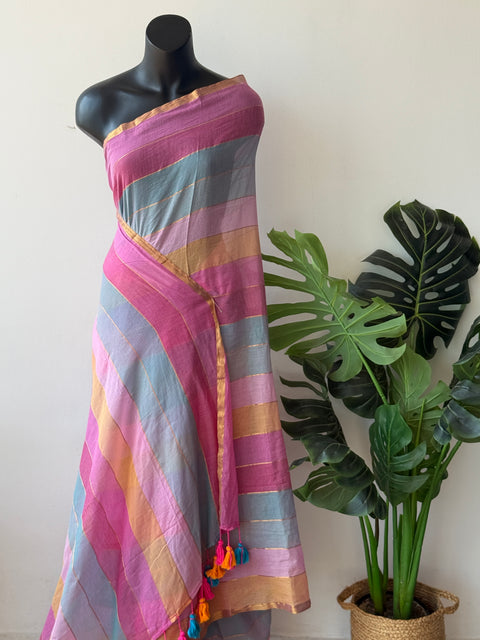 Multi-striped mul cotton saree