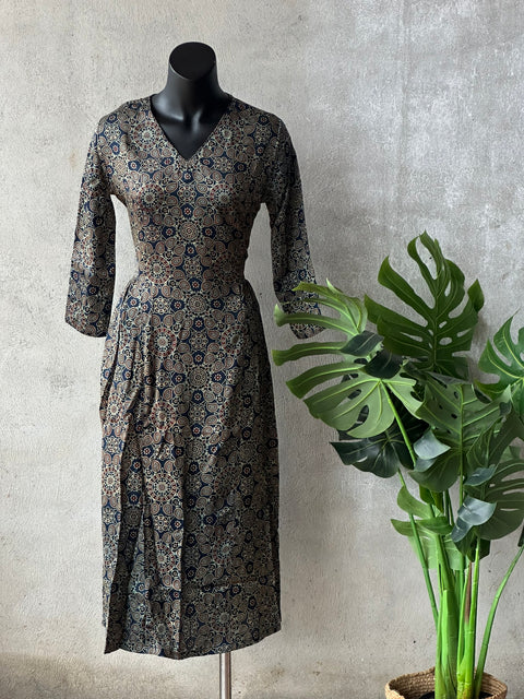 Ajrakh printed modal silk gown