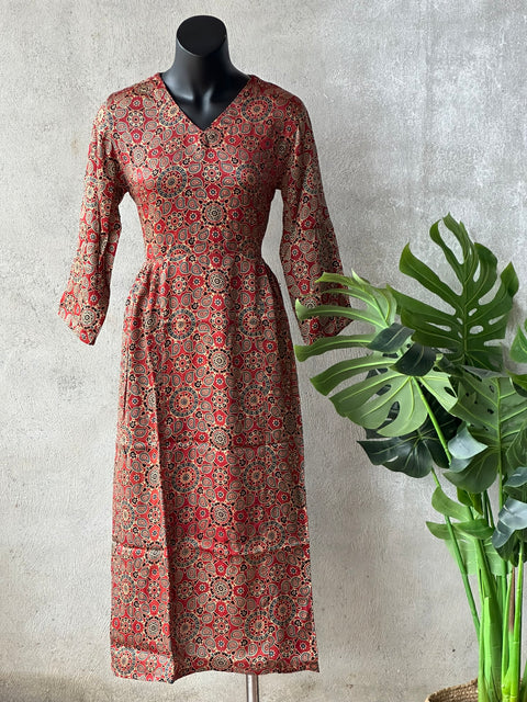 Ajrakh printed modal silk gown