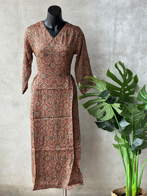 Ajrakh printed modal silk gown