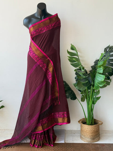 Vikhadi weaving border cotton saree