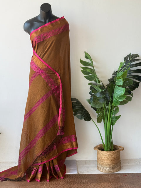 Vikhadi weaving border cotton saree