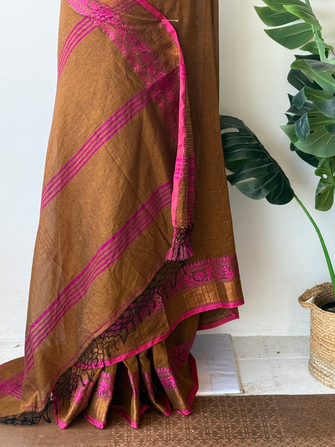 Vikhadi weaving border cotton saree