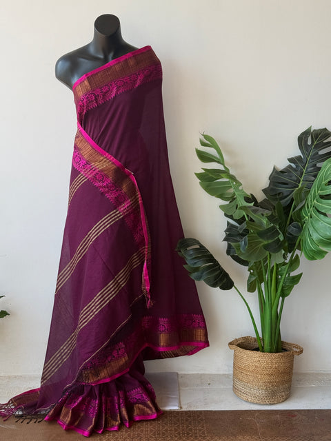 Vikhadi weaving border cotton saree