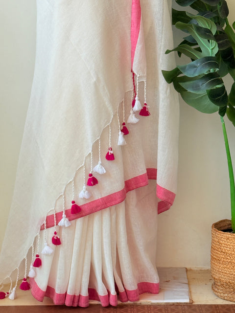Plain linen saree
