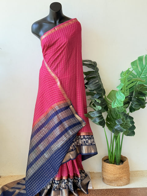Zari checked crepe silk saree comes with blouse