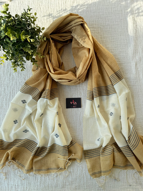 Jamdani Handloom Cotton Stole with Tassels
