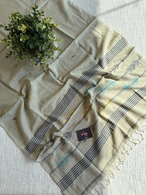 Jamdani Handloom Cotton Stole with Tassels
