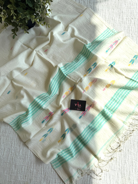 Jamdani Handloom Cotton Stole with Tassels