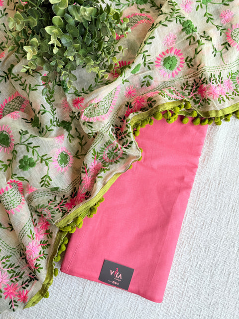 Phulkari dupatta pure cotton suit set