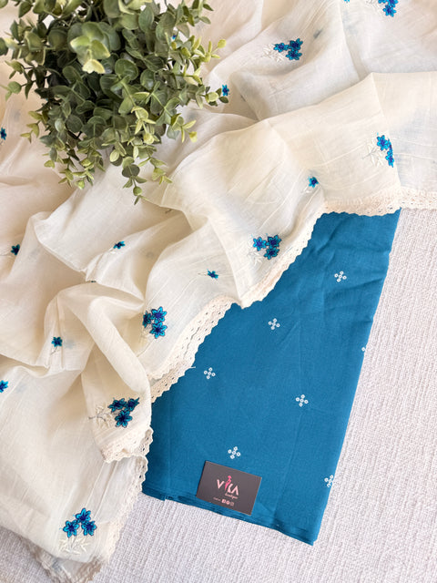 Plain cotton suit set with emb dupatta