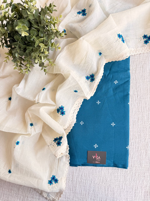 Plain cotton suit set with emb dupatta