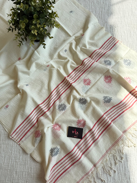 Jamdani Handloom Cotton Stole with Tassels
