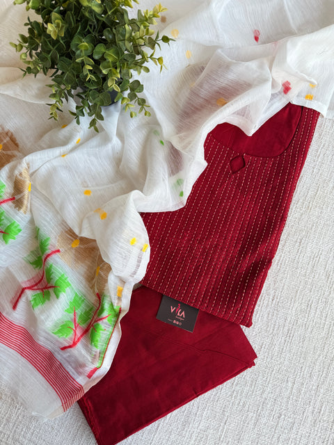 Silk cotton suit set with jamdani dupatta