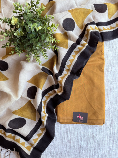 plain cotton suit set with linen dupatta