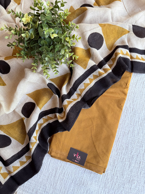 plain cotton suit set with linen dupatta