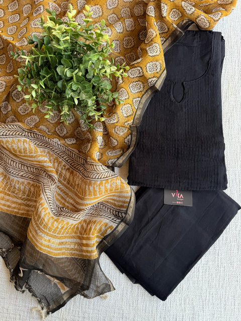 Black musturd combo cotton suit material