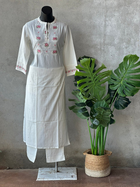 Pink Neck embroidery plain cotton set