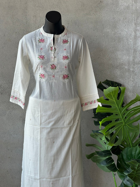 Pink Neck embroidery plain cotton set