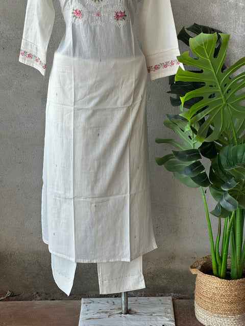 Pink Neck embroidery plain cotton set