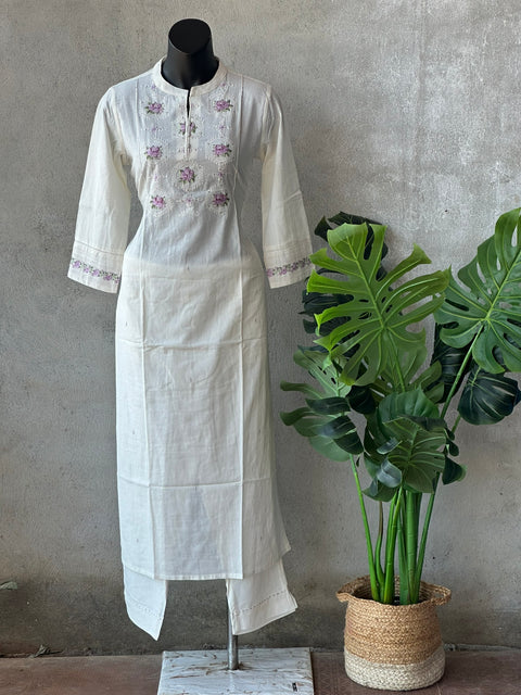 Lavender Neck embroidery plain cotton set