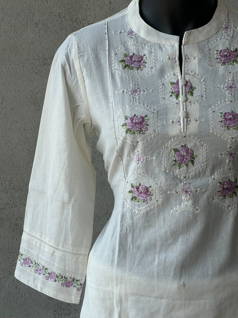 Lavender Neck embroidery plain cotton set