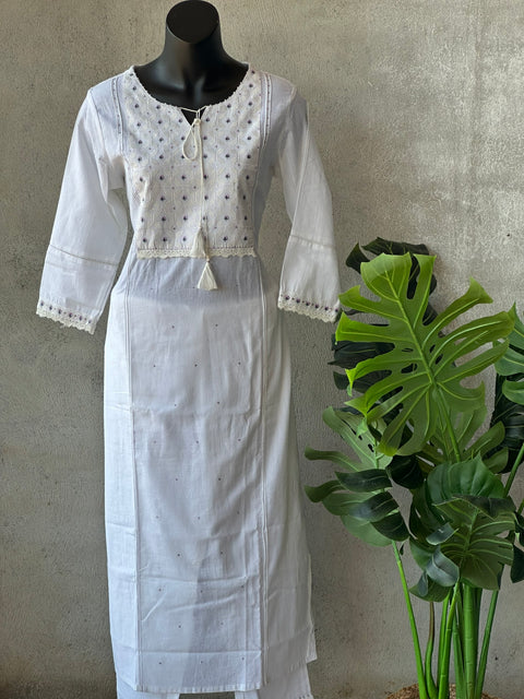 White cotton ready kurti pant