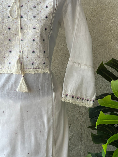 White cotton ready kurti pant