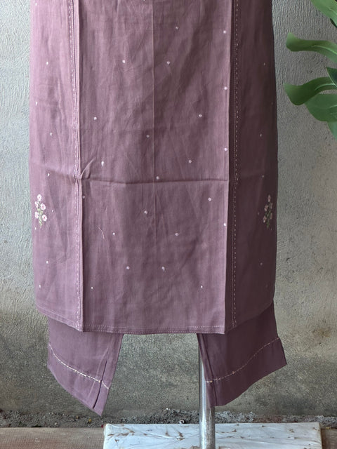 Mauve Neck embroidery plain cotton set