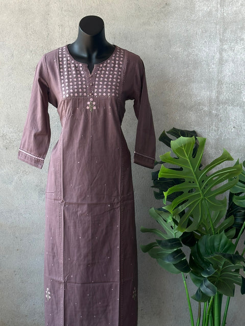 Mauve Neck embroidery plain cotton set