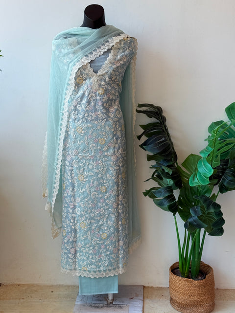 Light blue Emb Kota salwar suit material