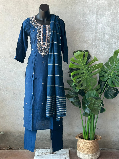 Neck embroidery work muslin suit set