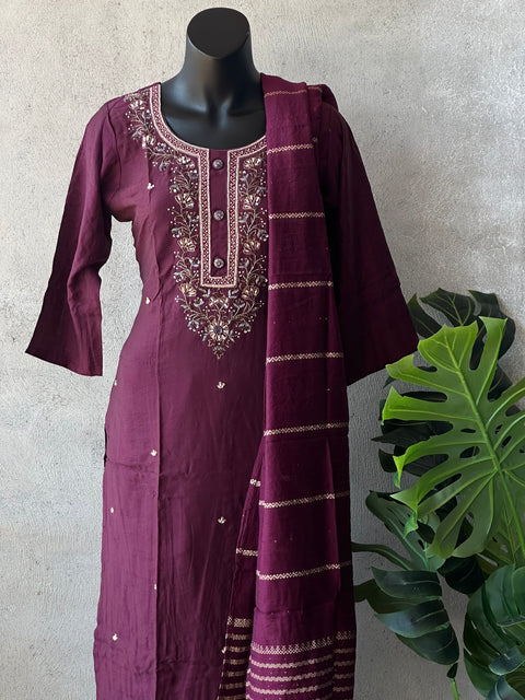 Neck embroidery work muslin suit set