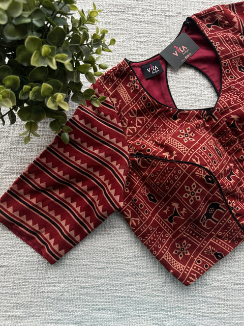 Brick red printed cotton blouse