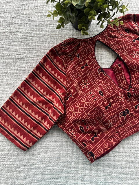 Brick red printed cotton blouse