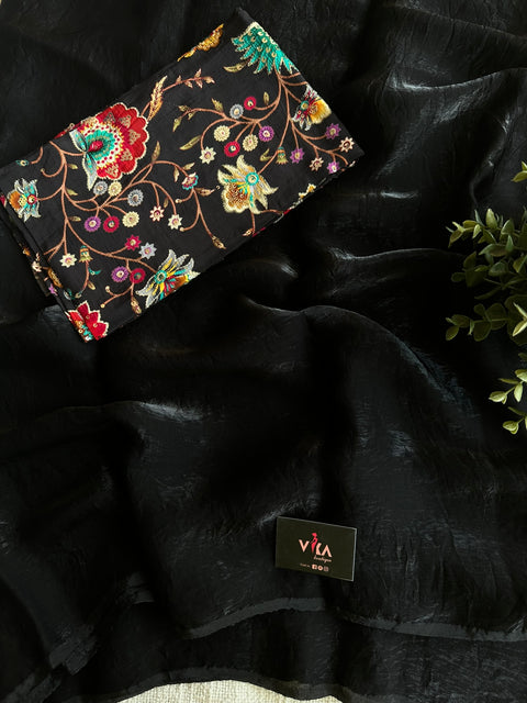 Black shiny tissue organza saree
