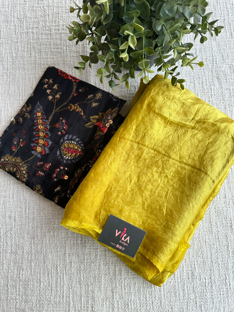 Musturd shiny tissue organza saree