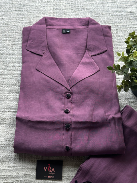 Purple embroidery co-ords