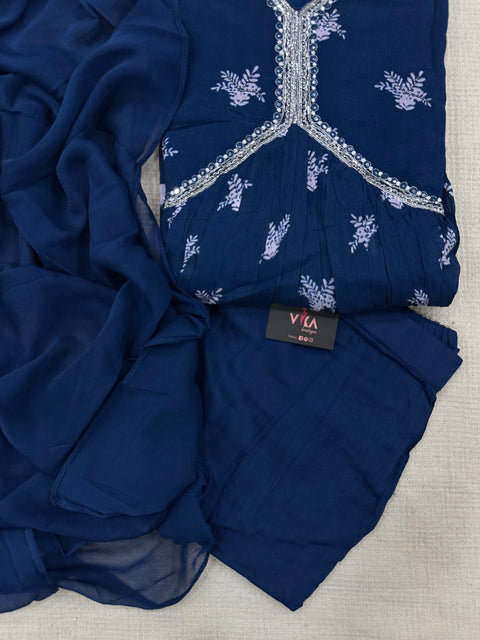 Dark blue chinnon kurta pant set