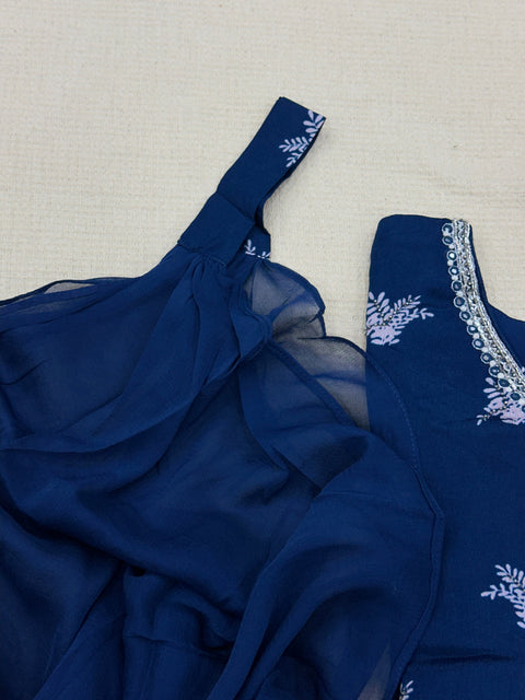 Dark blue chinnon kurta pant set