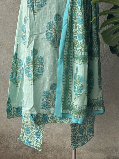 Printed cotton neck kurta pant set