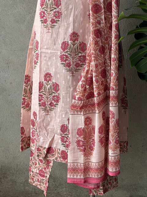 Printed cotton neck kurta pant set